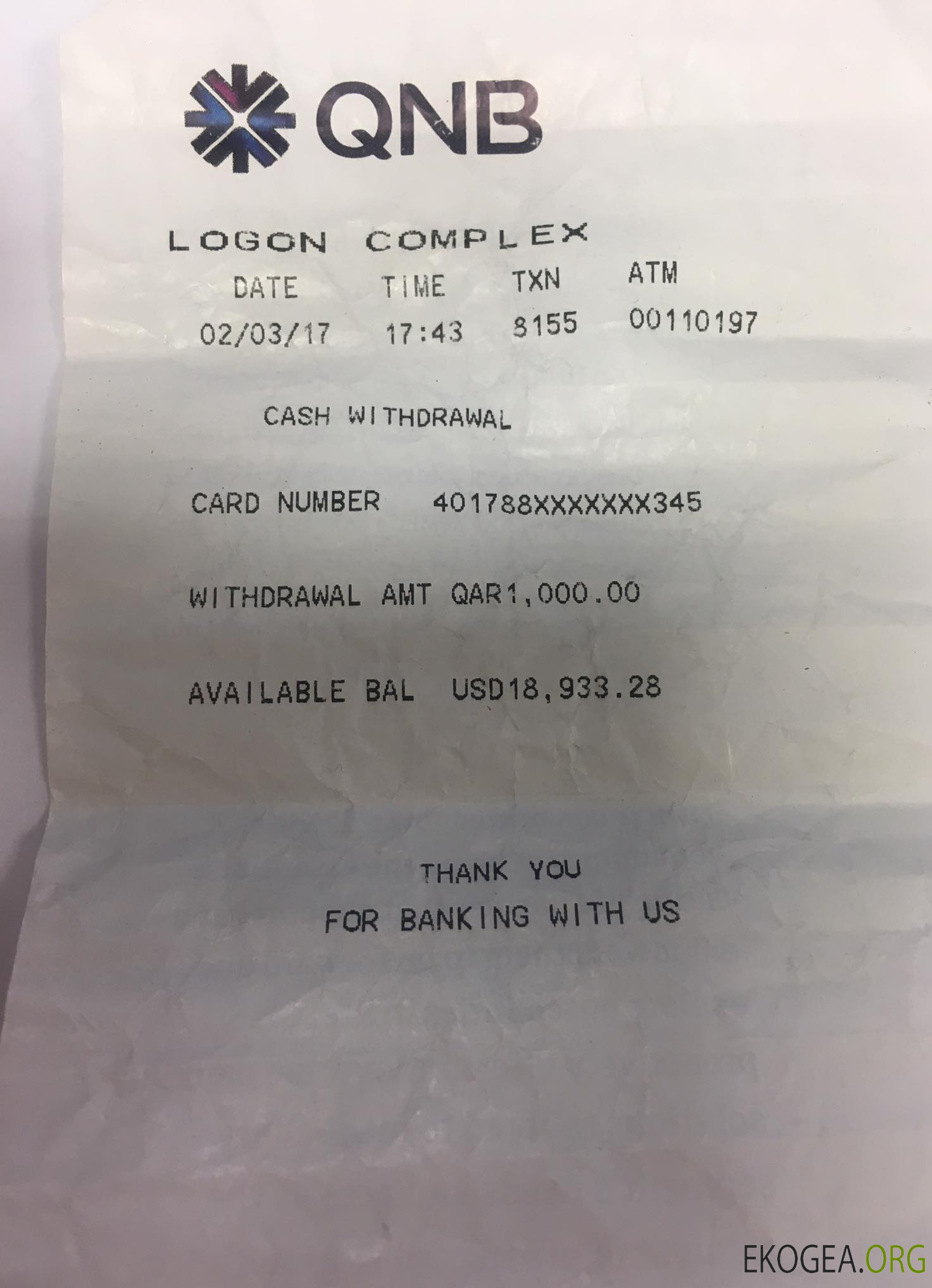 Chèque de paiement banque QNB